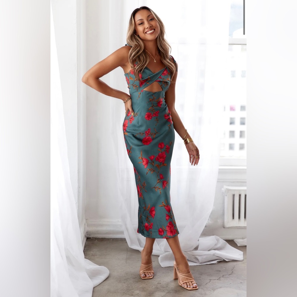 Hello Molly Teal and Floral MIDI Dress